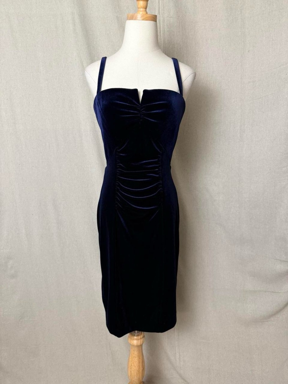 Classic Navy Velvet Sheath Dress - Women's